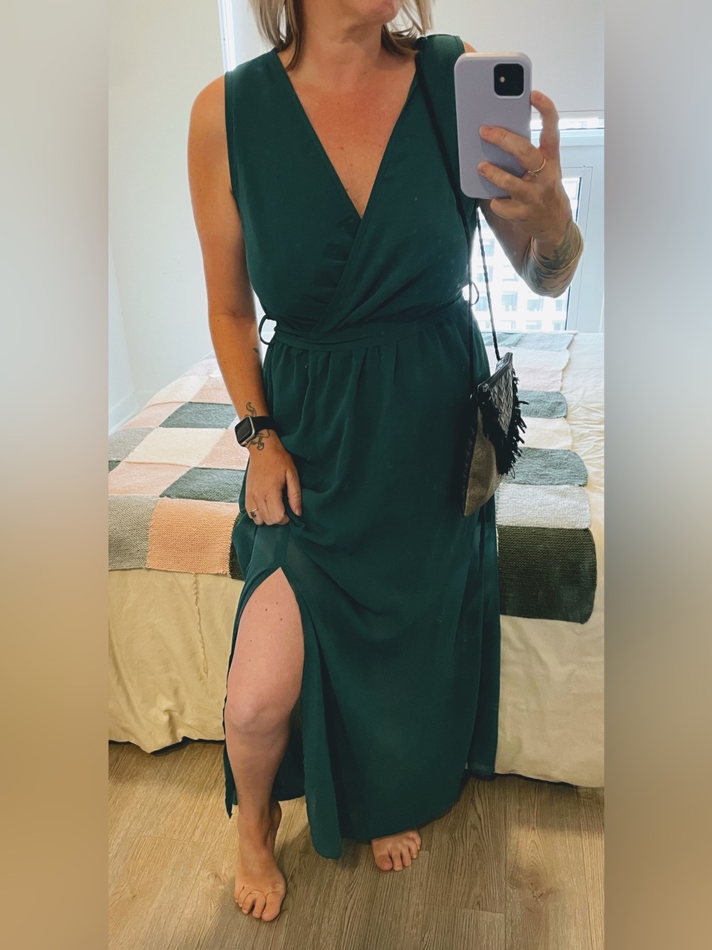 SHEIN Teal Green Sleeveless Wrap Maxi Dress with Side Slit